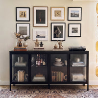 Storage Cabinet with Glass Doors and Metal Frame
