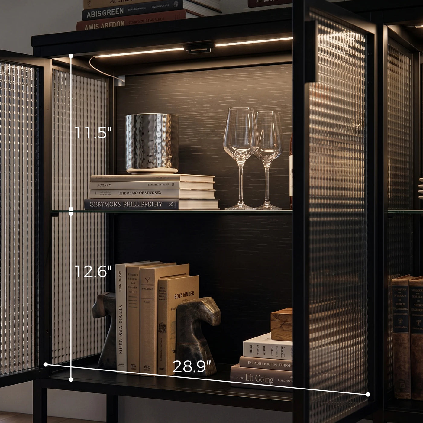 Storage Cabinet with Glass Doors and Metal Frame