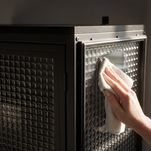 Storage Cabinet with Glass Doors and Metal Frame