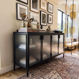 Storage Cabinet with Glass Doors and Metal Frame