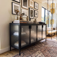 Storage Cabinet with Glass Doors and Metal Frame