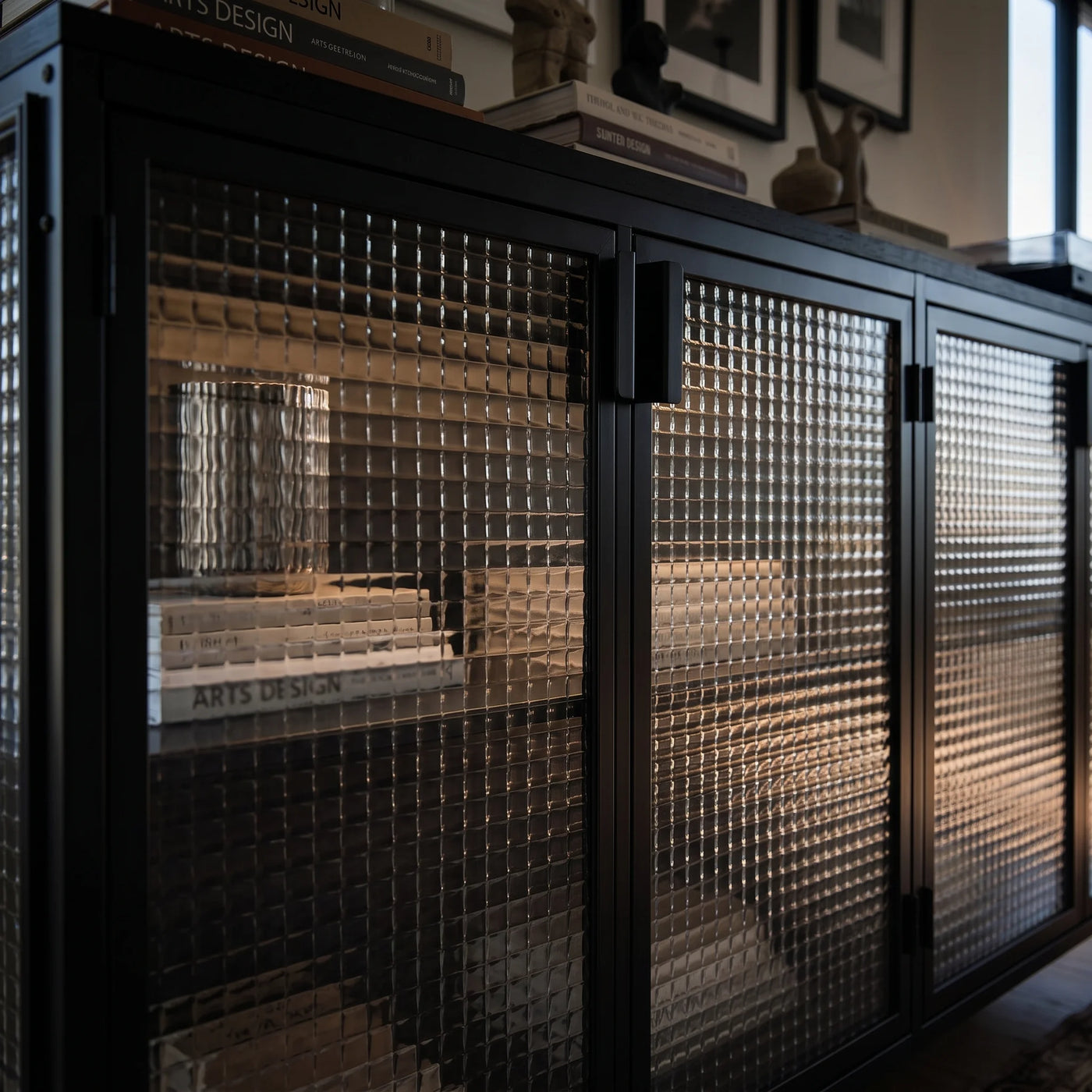 Storage Cabinet with Glass Doors and Metal Frame