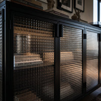 Storage Cabinet with Glass Doors and Metal Frame