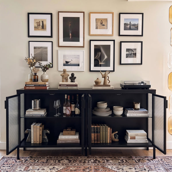 Storage Cabinet with Glass Doors and Metal Frame