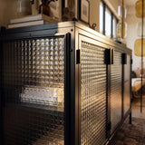 Storage Cabinet with Glass Doors and Metal Frame