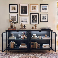 Storage Cabinet with Glass Doors and Metal Frame
