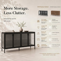 Storage Cabinet with Glass Doors and Metal Frame