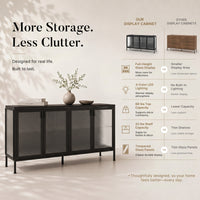 Storage Cabinet with Glass Doors and Metal Frame
