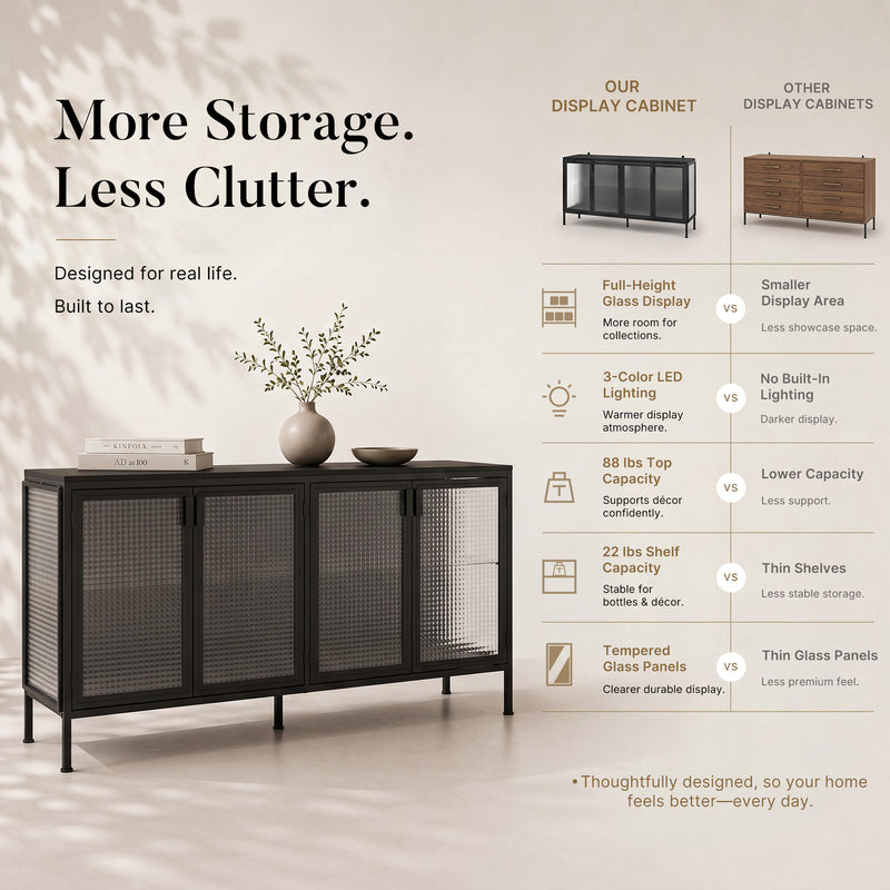 Storage Cabinet with Glass Doors and Metal Frame