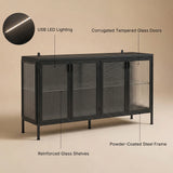 Storage Cabinet with Glass Doors and Metal Frame