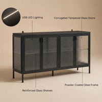 Storage Cabinet with Glass Doors and Metal Frame