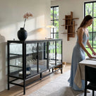 4-Door Display Cabinet with Glass Shelves and Iron Legs
