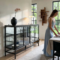 4-Door Display Cabinet with Glass Shelves and Iron Legs