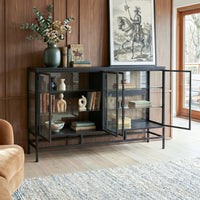 4-Door Display Cabinet with Glass Shelves and Iron Legs
