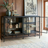 4-Door Display Cabinet with Glass Shelves and Iron Legs
