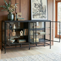 4-Door Display Cabinet with Glass Shelves and Iron Legs