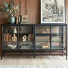 4-Door Display Cabinet with Glass Shelves and Iron Legs