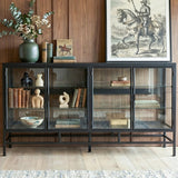 4-Door Display Cabinet with Glass Shelves and Iron Legs