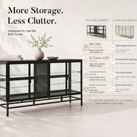 4-Door Display Cabinet with Glass Shelves and Iron Legs