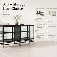 4-Door Display Cabinet with Glass Shelves and Iron Legs