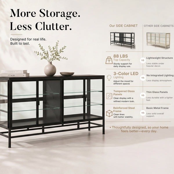 4-Door Display Cabinet with Glass Shelves and Iron Legs