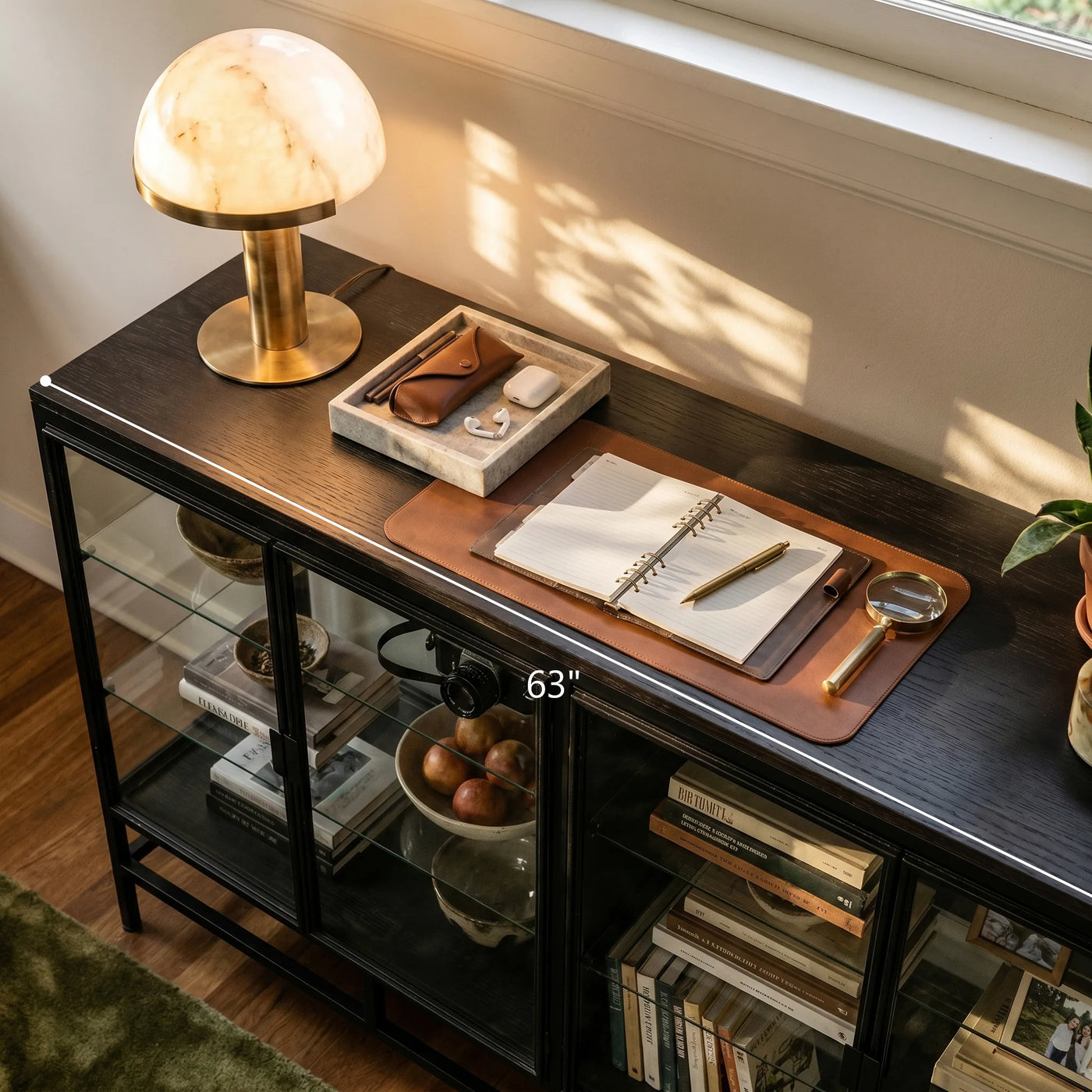 4-Door Display Cabinet with Glass Shelves and Iron Legs