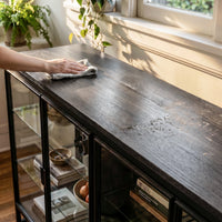 4-Door Display Cabinet with Glass Shelves and Iron Legs
