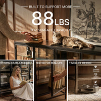 4-Door Display Cabinet with Glass Shelves and Iron Legs