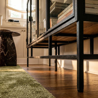 4-Door Display Cabinet with Glass Shelves and Iron Legs