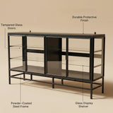 4-Door Display Cabinet with Glass Shelves and Iron Legs