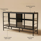 4-Door Display Cabinet with Glass Shelves and Iron Legs