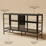 4-Door Display Cabinet with Glass Shelves and Iron Legs