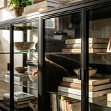 4-Door Display Cabinet with Glass Shelves and Iron Legs