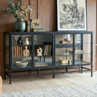 4-Door Display Cabinet with Glass Shelves and Iron Legs