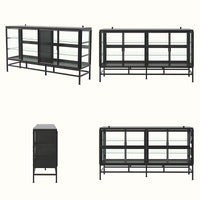 4-Door Display Cabinet with Glass Shelves and Iron Legs
