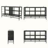 4-Door Display Cabinet with Glass Shelves and Iron Legs