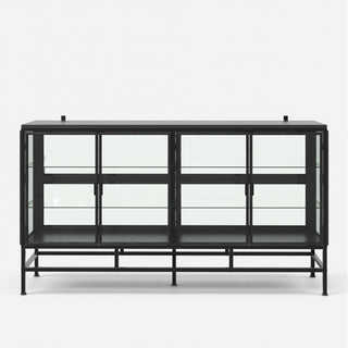 4-Door Display Cabinet with Glass Shelves and Iron Legs