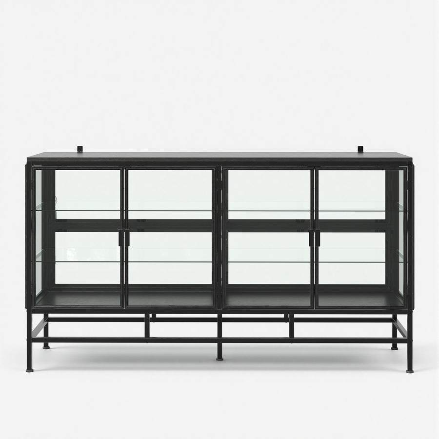 4-Door Display Cabinet with Glass Shelves and Iron Legs
