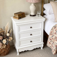White Classic 3-Drawer Nightstand with Metal Handles, Set of 2