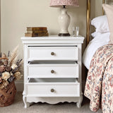 White Classic 3-Drawer Nightstand with Metal Handles
