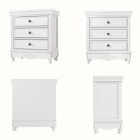 White Classic 3-Drawer Nightstand with Metal Handles, Set of 2