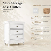 White Classic 3-Drawer Nightstand with Metal Handles, Set of 2