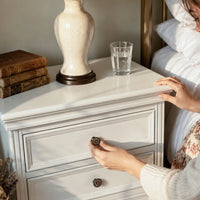 White Classic 3-Drawer Nightstand with Metal Handles, Set of 2