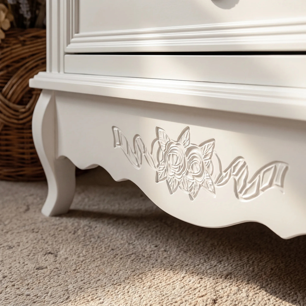 White Classic 3-Drawer Nightstand with Metal Handles, Set of 2