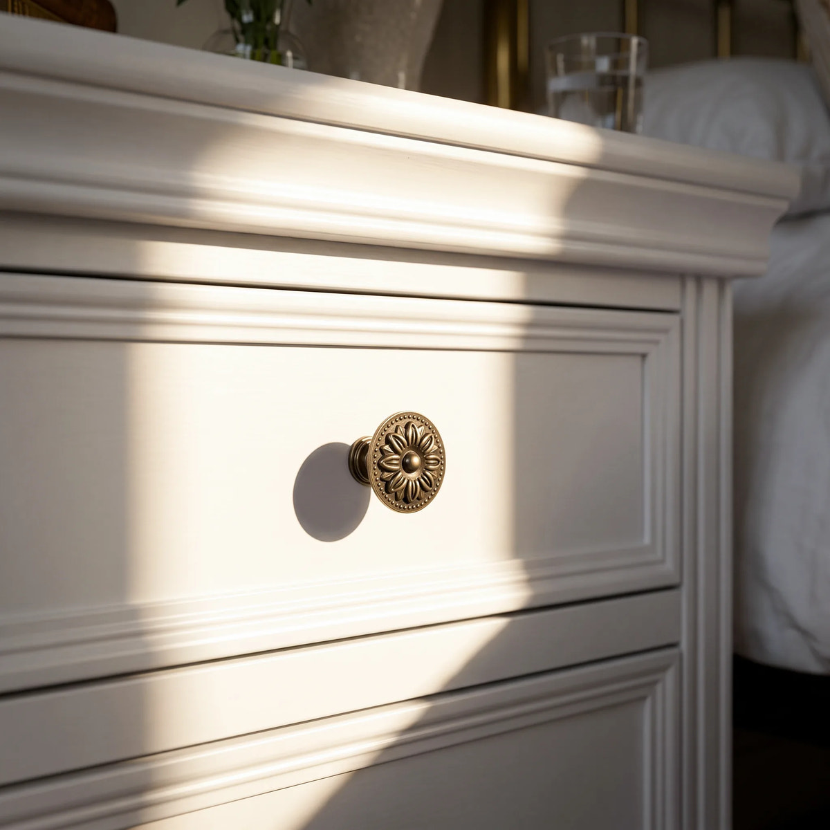 White Classic 3-Drawer Nightstand with Metal Handles, Set of 2