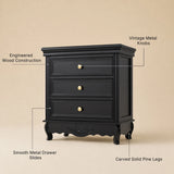 Black Classic 3-Drawer Nightstand with Metal Handles