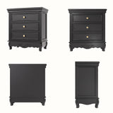Black Classic 3-Drawer Nightstand with Metal Handles