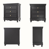 Black Classic 3-Drawer Nightstand with Metal Handles, Set of 2