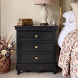 Black Classic 3-Drawer Nightstand with Metal Handles