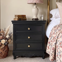 Black Classic 3-Drawer Nightstand with Metal Handles, Set of 2